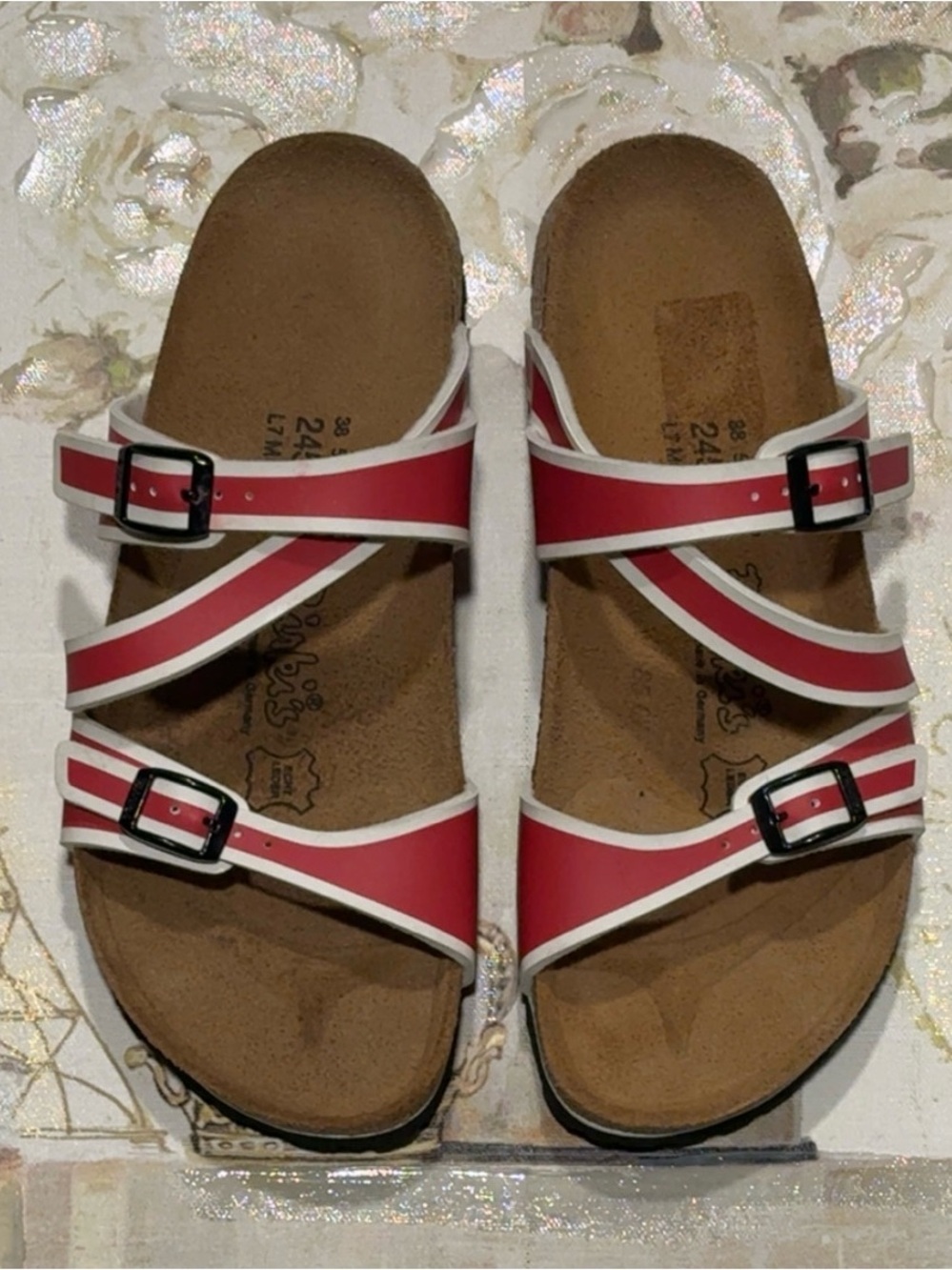 Birki's Birkenstock Red / White Sandals Size 38(7.5) Women's Pristine Condition - Picture 6 of 6